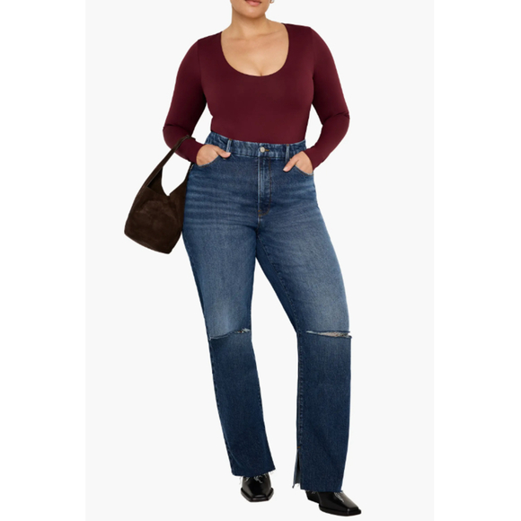 Good American Good Boy Split Hem High Waisted Straight Leg Jeans 15 Plus - Picture 2 of 11